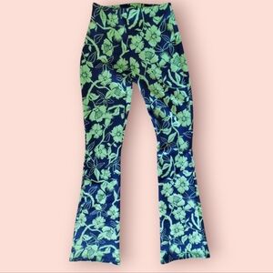 Zara Green knit stretch floral Pants small